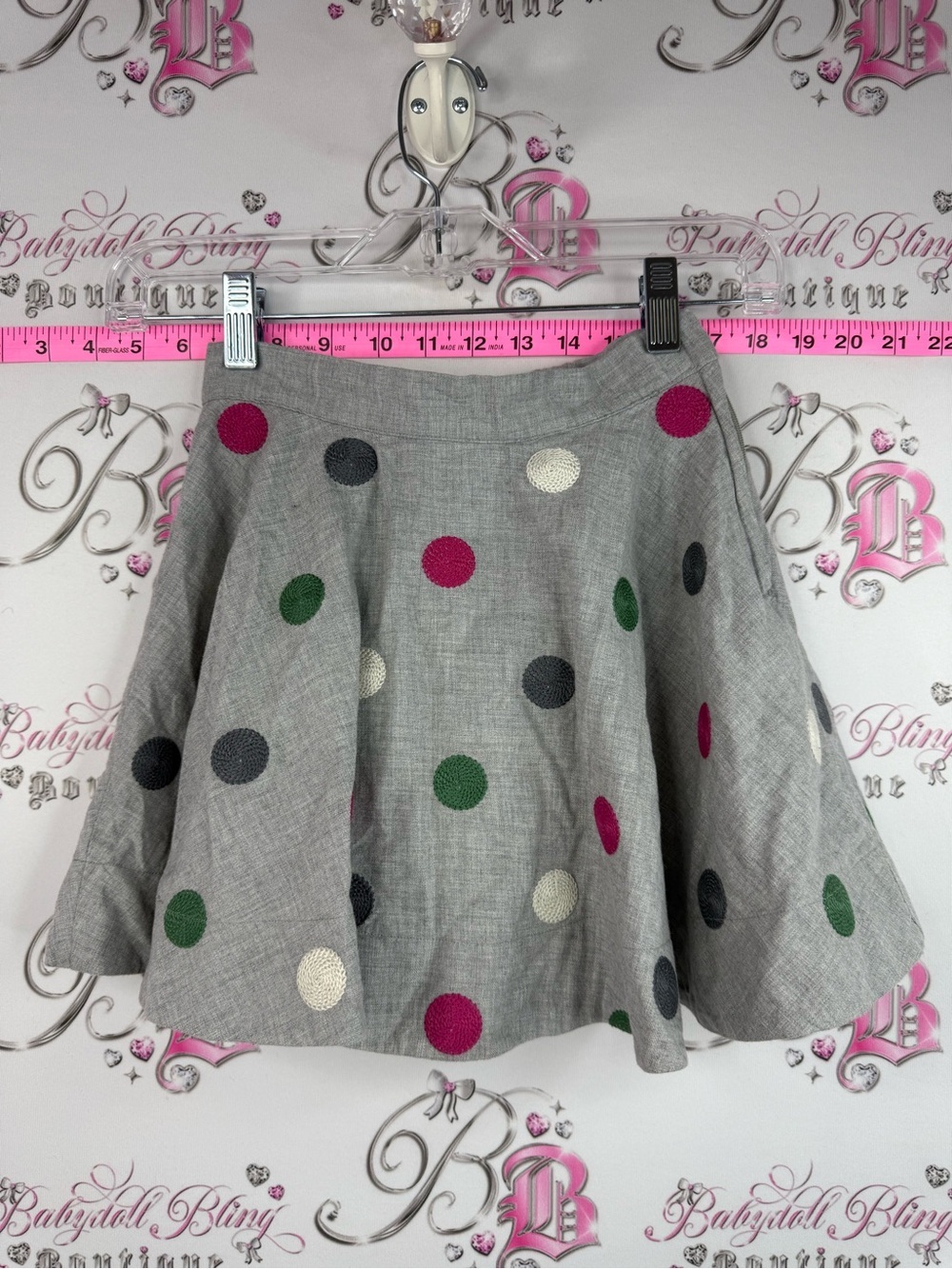 Janie and Jack skirt polka dot Gray Circle Skirt with Pink, Green & Black Dots